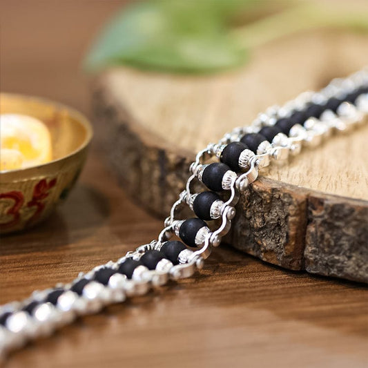 Silver Plated Karungali Bracelet for Protection & Positive Energy