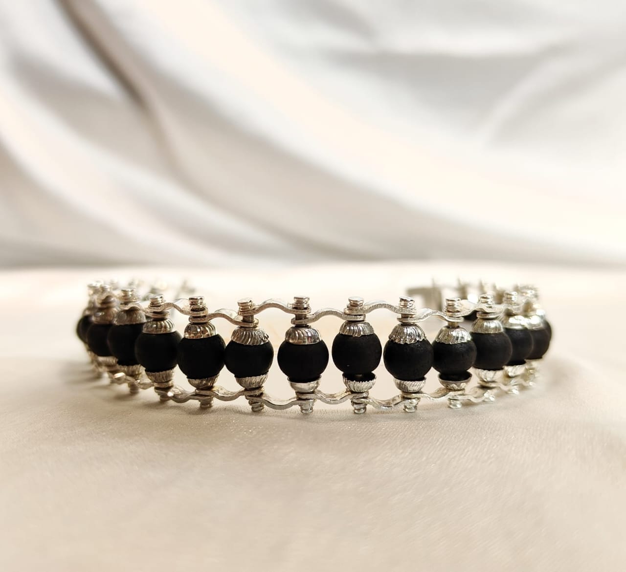 Silver Plated Karungali Bracelet for Protection & Positive Energy