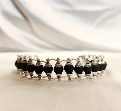 Silver Plated Karungali Bracelet for Protection & Positive Energy