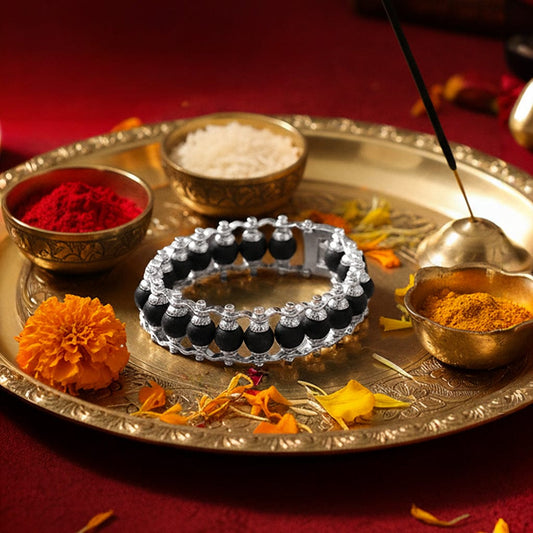 Silver Plated Karungali Bracelet for Protection & Positive Energy